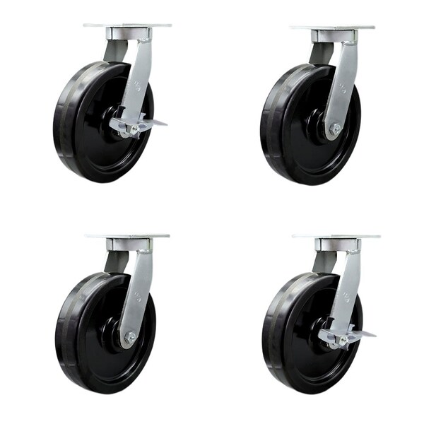Service Caster 12'' Heavy Duty Phenolic Wheel Swivel Caster Set 2 Swivel Locks 2 Brakes, 4PK CRAN-SCC-KP92S1230-PHR-BSL-2-SLB-2 - main